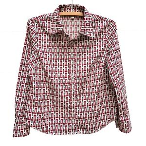 Talbots Petite London Print Shirt Red Phone Booth Guards Novelty Cotton ButtonUp